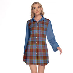 Anderson Modern Tartan Women's Lapel Shirt Dress With Long Sleeve