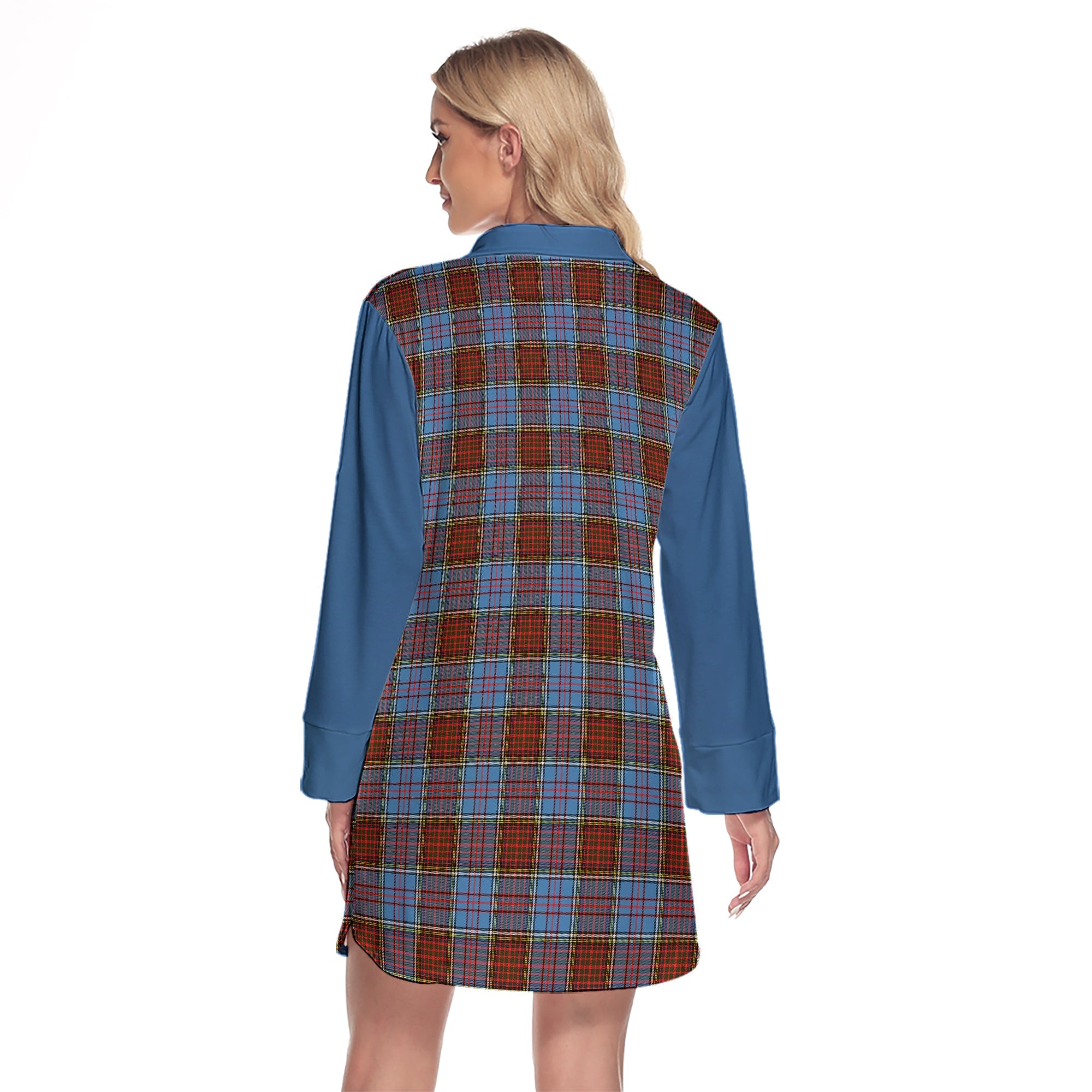 Anderson Modern Tartan Women's Lapel Shirt Dress With Long Sleeve