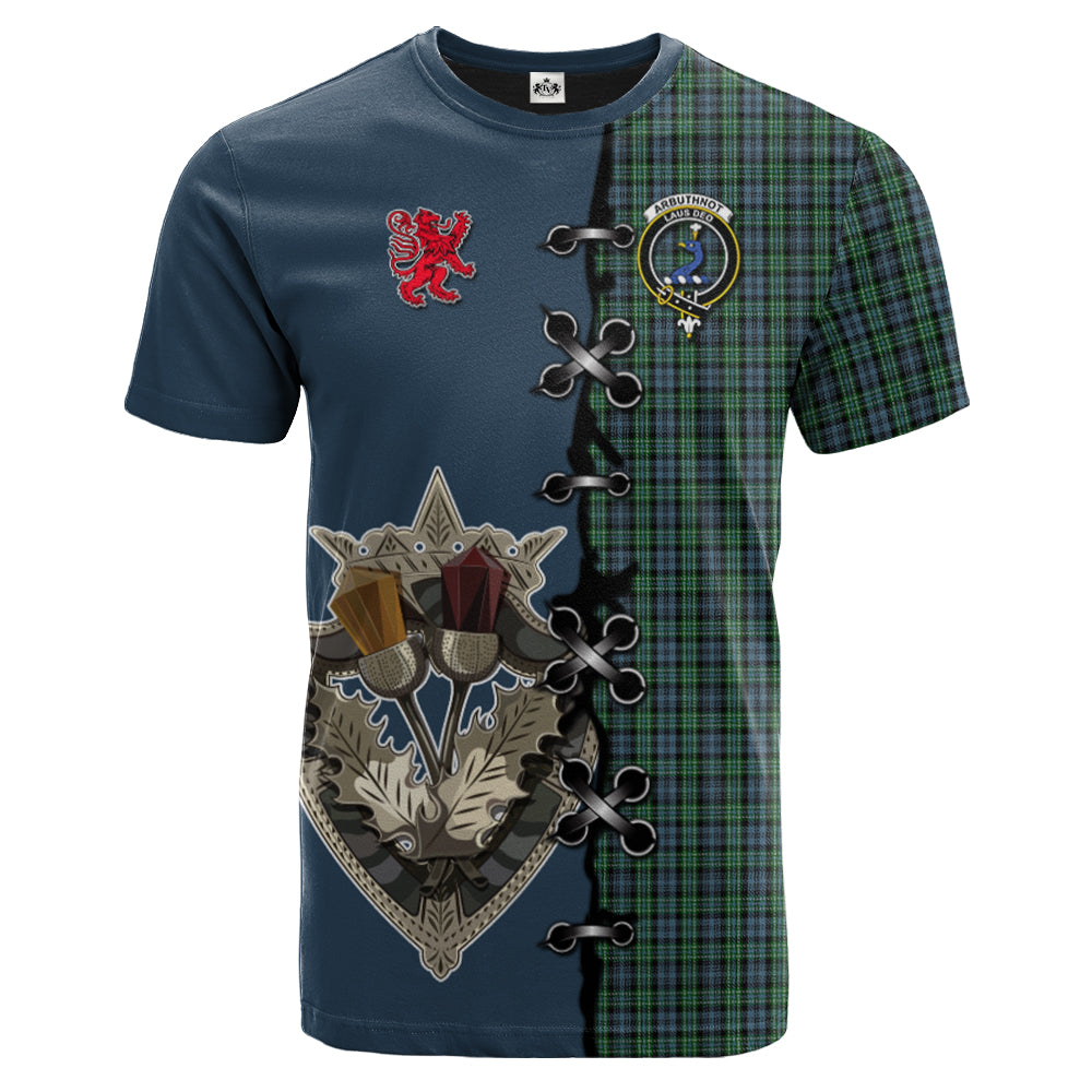 Arbuthnot Tartan T-shirt - Lion Rampant And Celtic Thistle Style