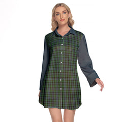 Arbuthnot Tartan Women's Lapel Shirt Dress With Long Sleeve