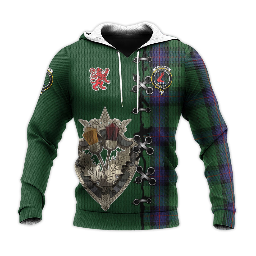 Armstrong Tartan Hoodie - Lion Rampant And Celtic Thistle Style