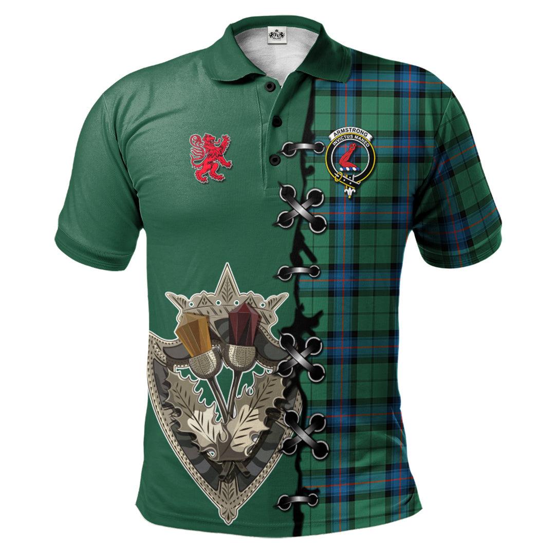 Armstrong Ancient Tartan Polo Shirt - Lion Rampant And Celtic Thistle Style