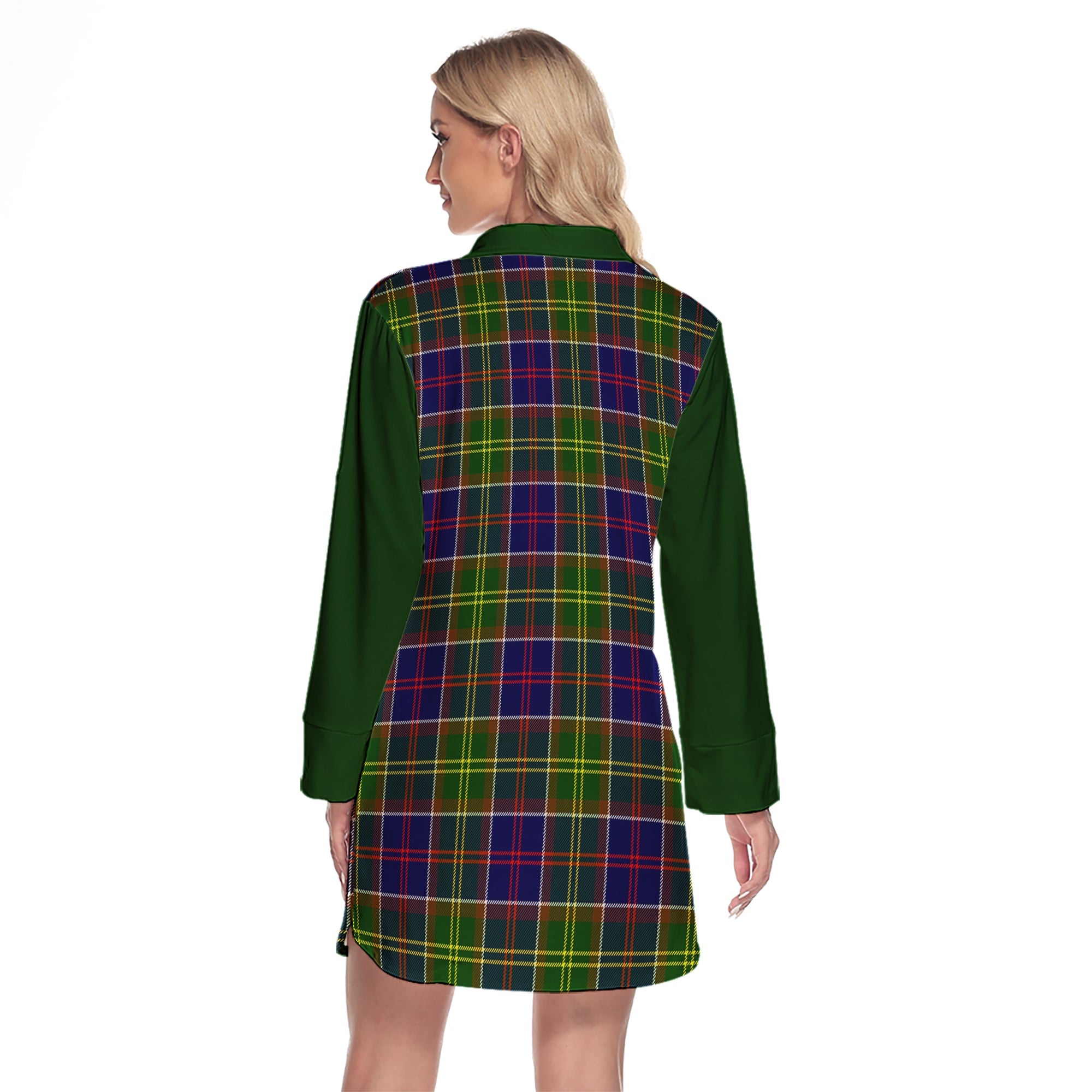 Arnott Tartan Women's Lapel Shirt Dress With Long Sleeve