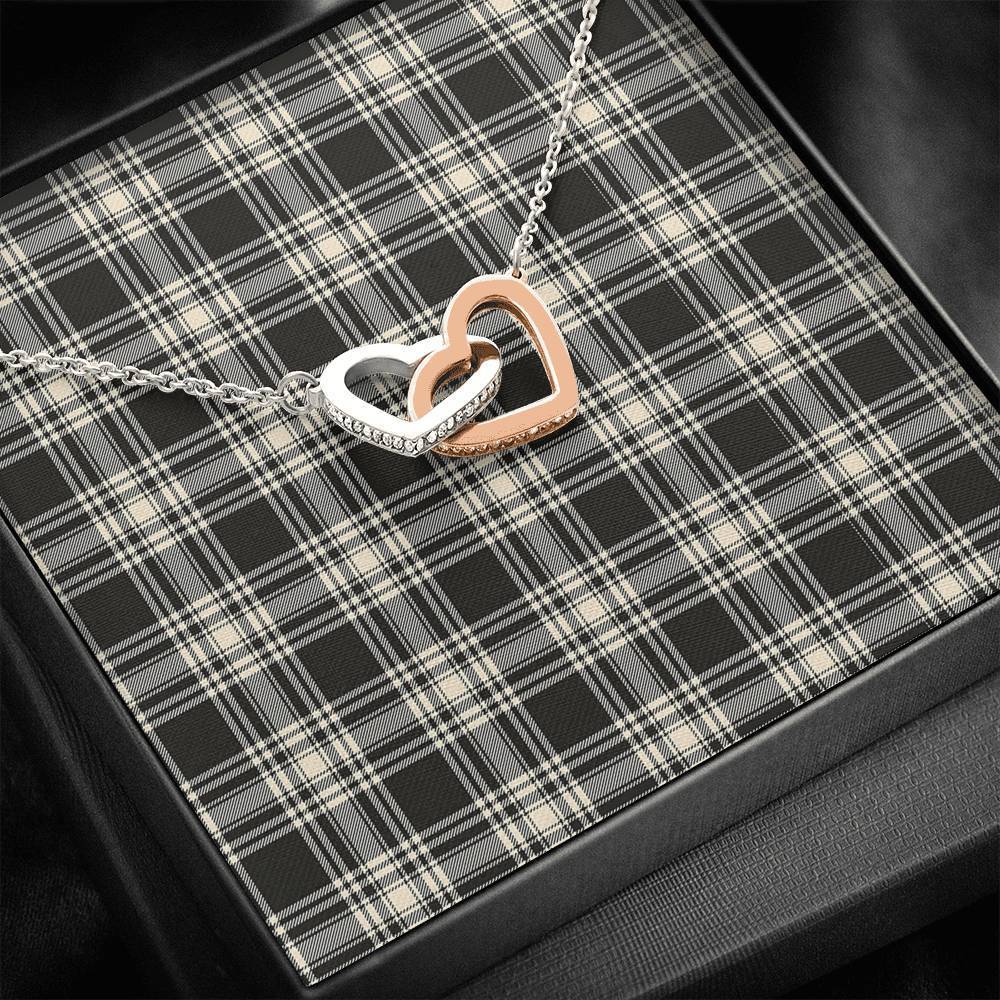 Menzies Black & White Ancient Tartan Interlocking Hearts Necklace