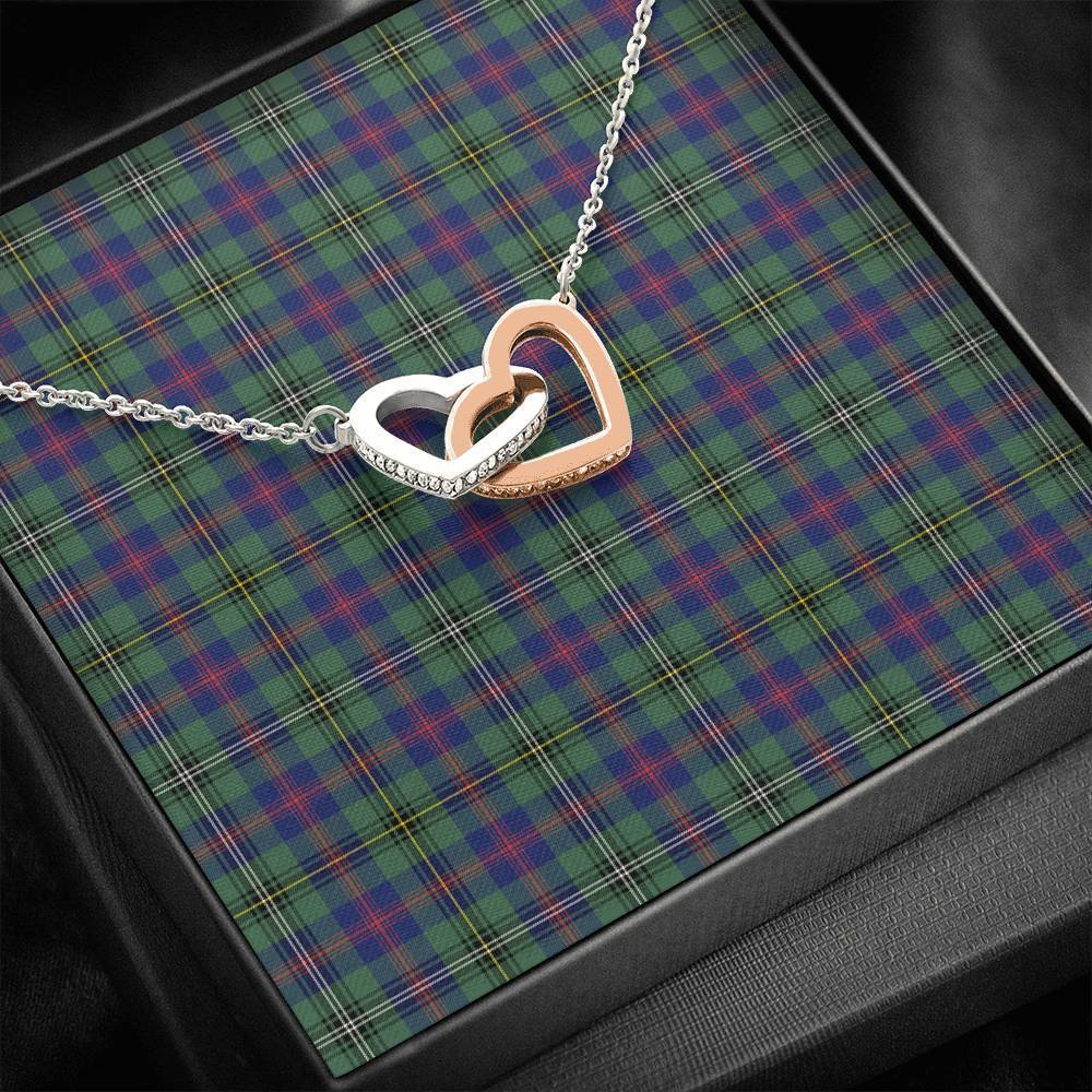 Wood Modern Tartan Interlocking Hearts Necklace