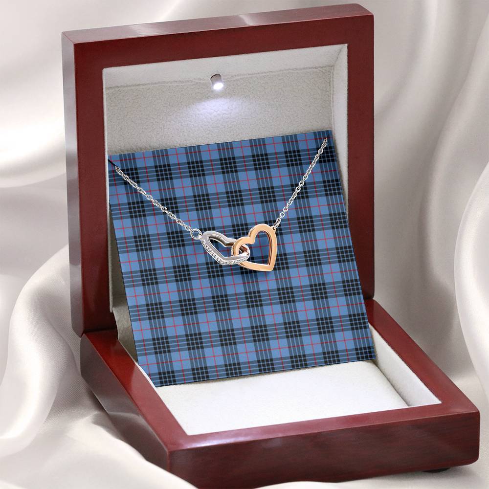 MacKay Blue Tartan Interlocking Hearts Necklace