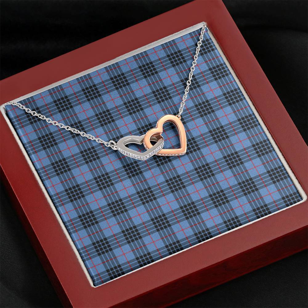 MacKay Blue Tartan Interlocking Hearts Necklace
