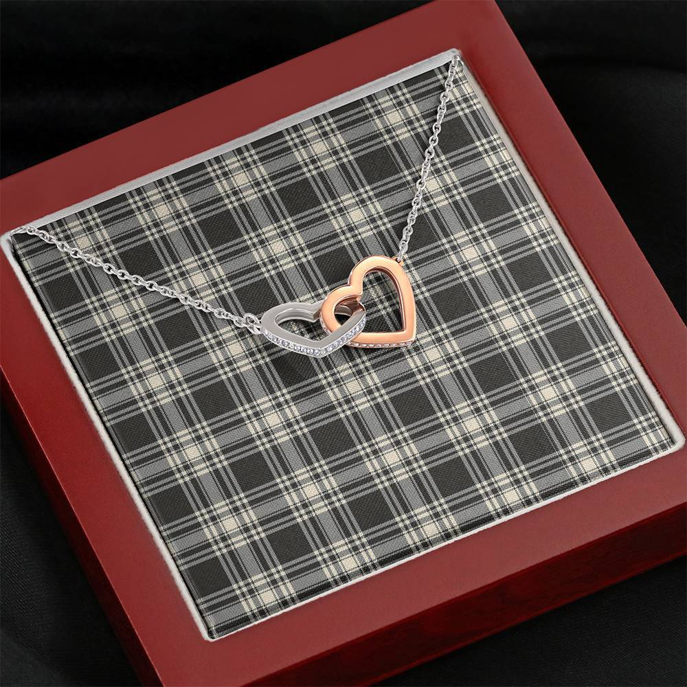 Menzies Black & White Ancient Tartan Interlocking Hearts Necklace