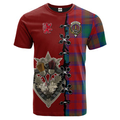 Auchinleck Tartan T-shirt - Lion Rampant And Celtic Thistle Style