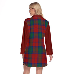 Auchinleck Tartan Women's Lapel Shirt Dress With Long Sleeve