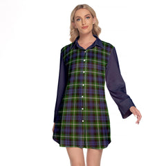 Baillie Modern Tartan Women's Lapel Shirt Dress With Long Sleeve