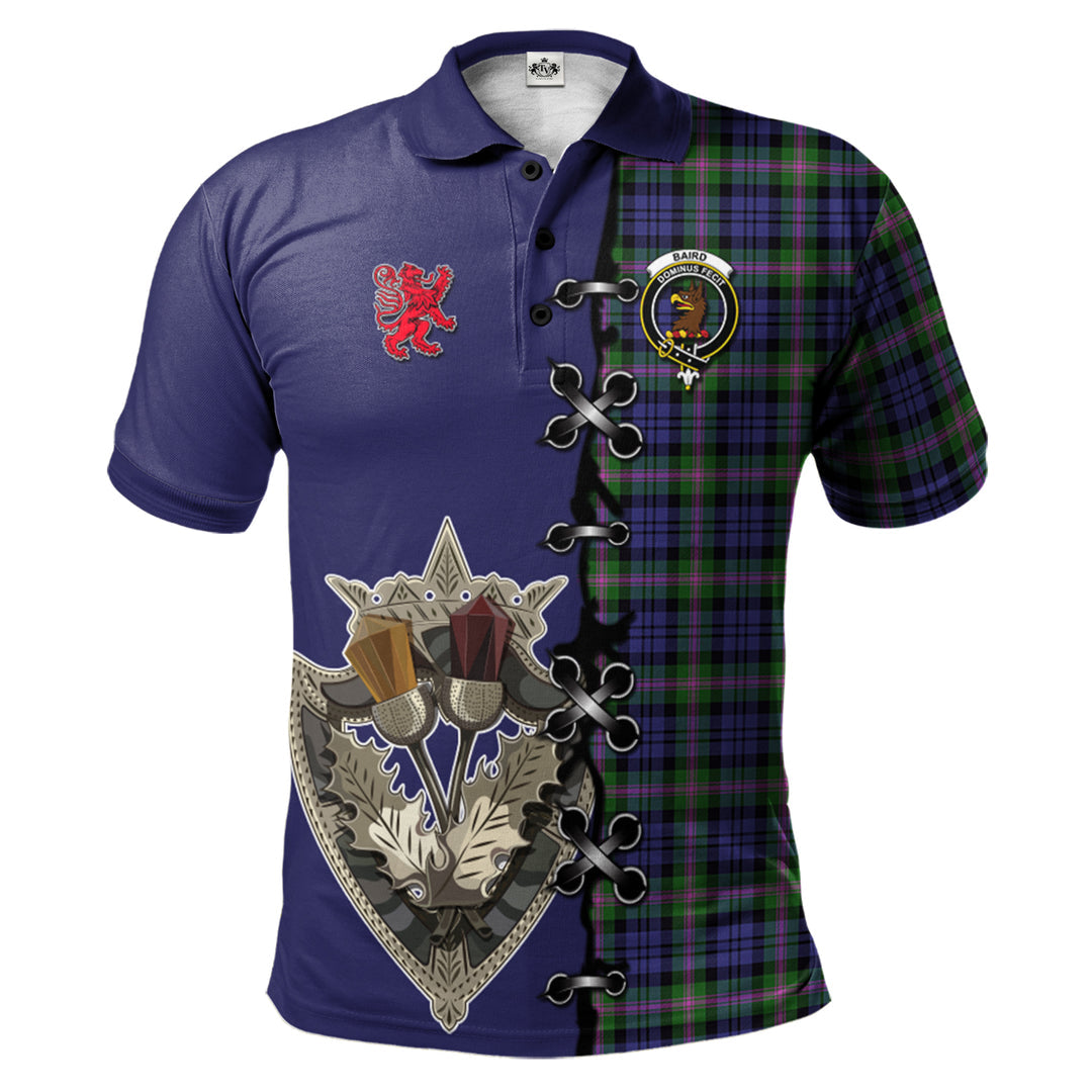 Baird Modern Tartan Polo Shirt - Lion Rampant And Celtic Thistle Style