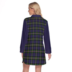 Baird Modern Tartan Women's Lapel Shirt Dress With Long Sleeve
