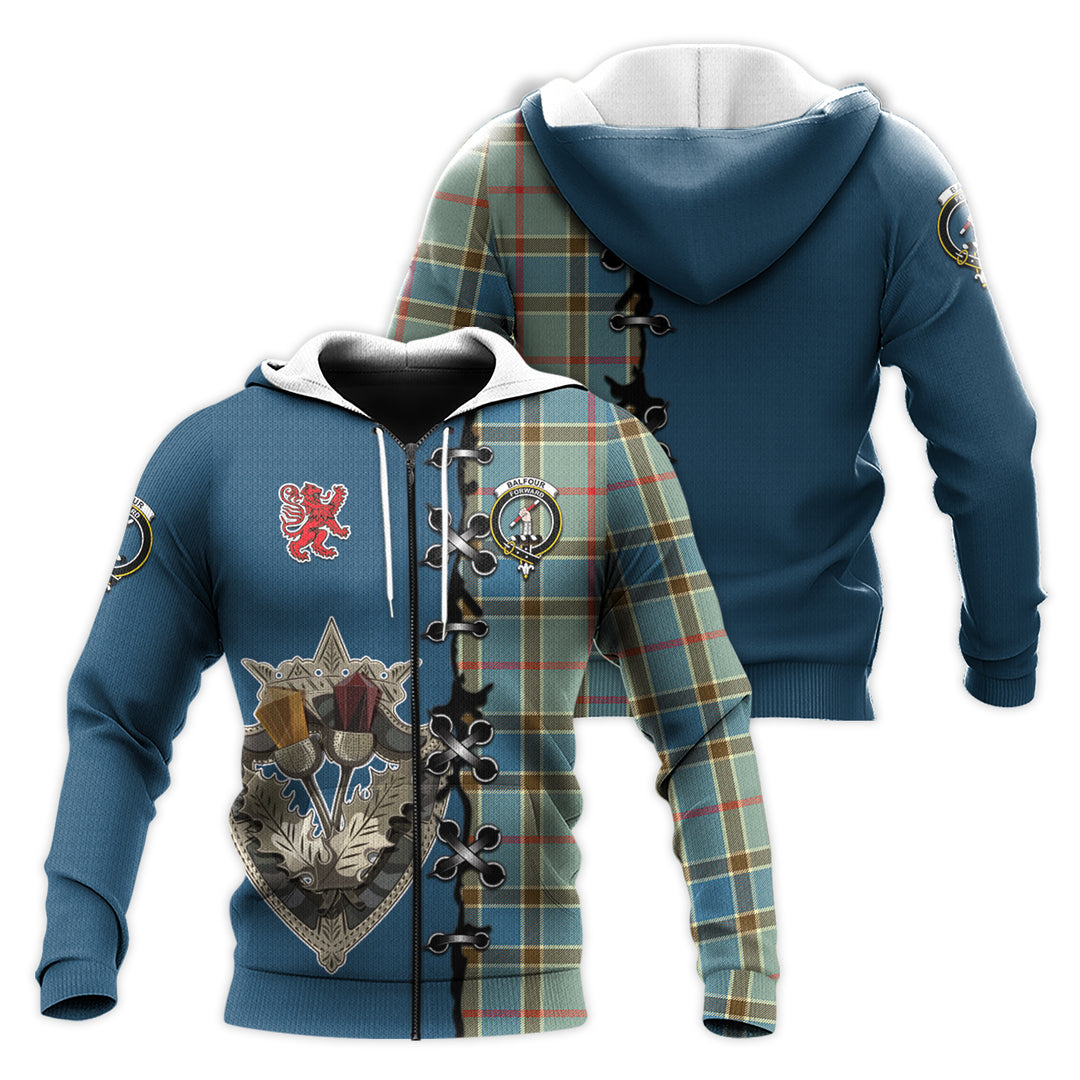 Balfour Blue Tartan Hoodie - Lion Rampant And Celtic Thistle Style