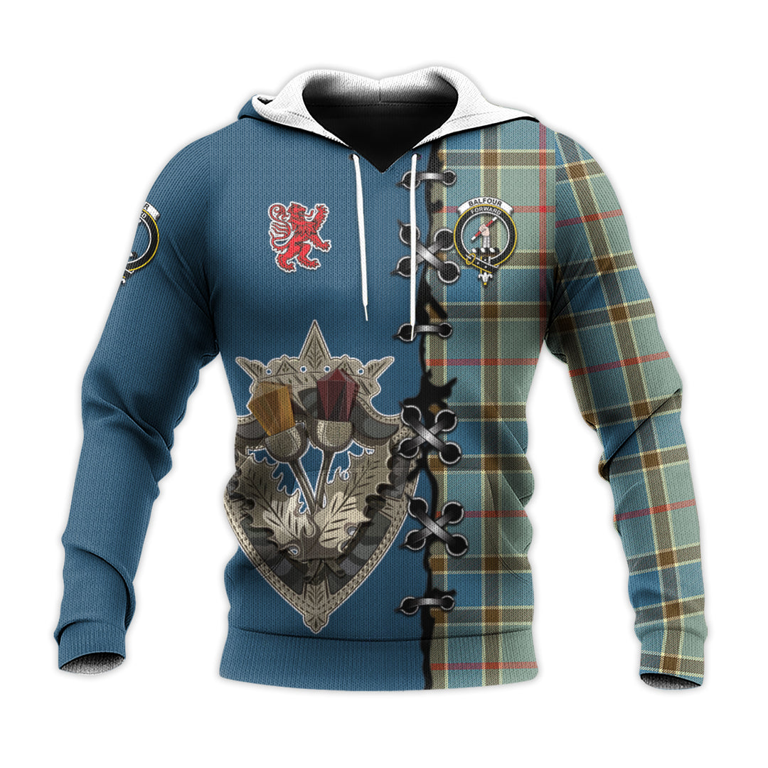 Balfour Blue Tartan Hoodie - Lion Rampant And Celtic Thistle Style