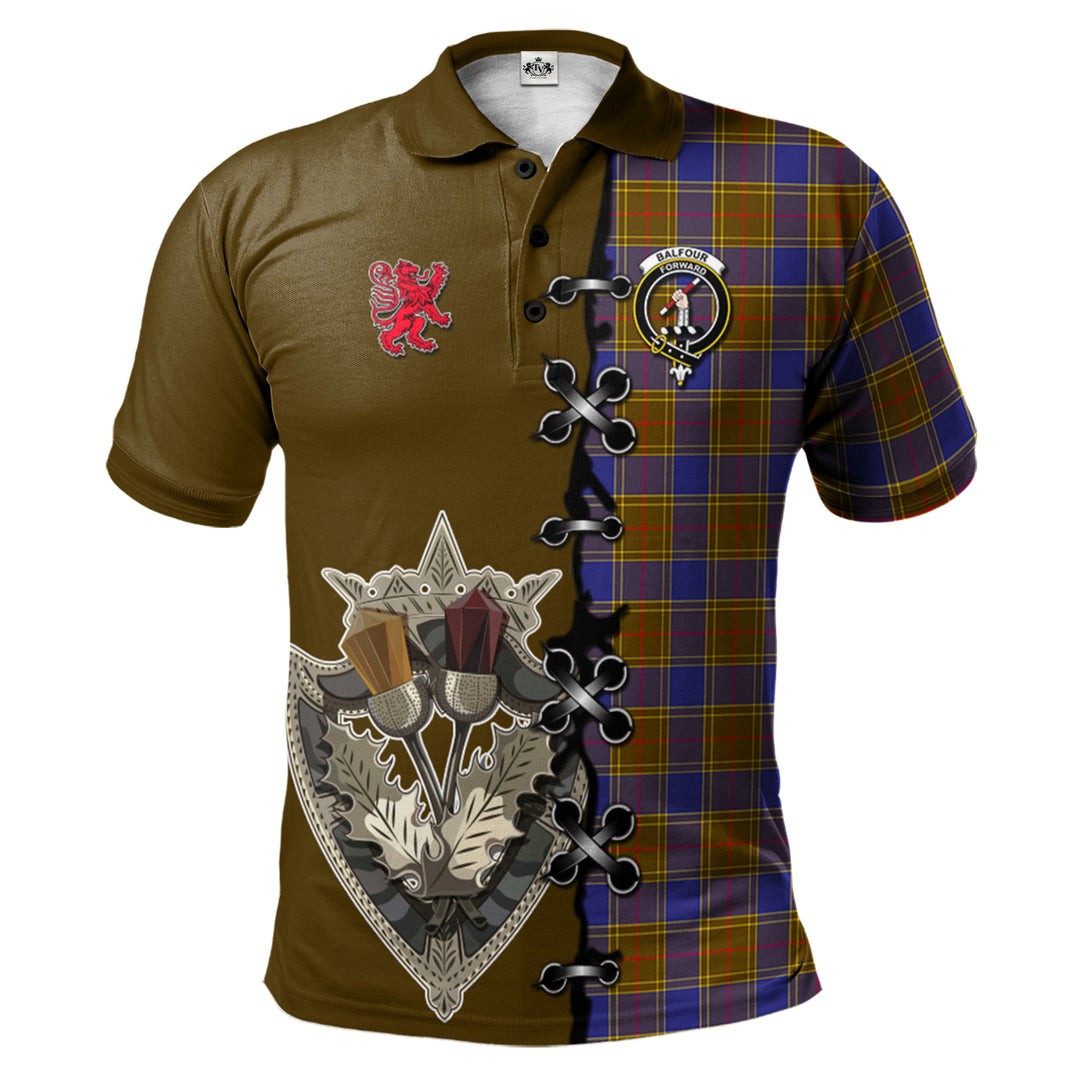 Balfour Modern Tartan Polo Shirt - Lion Rampant And Celtic Thistle Style