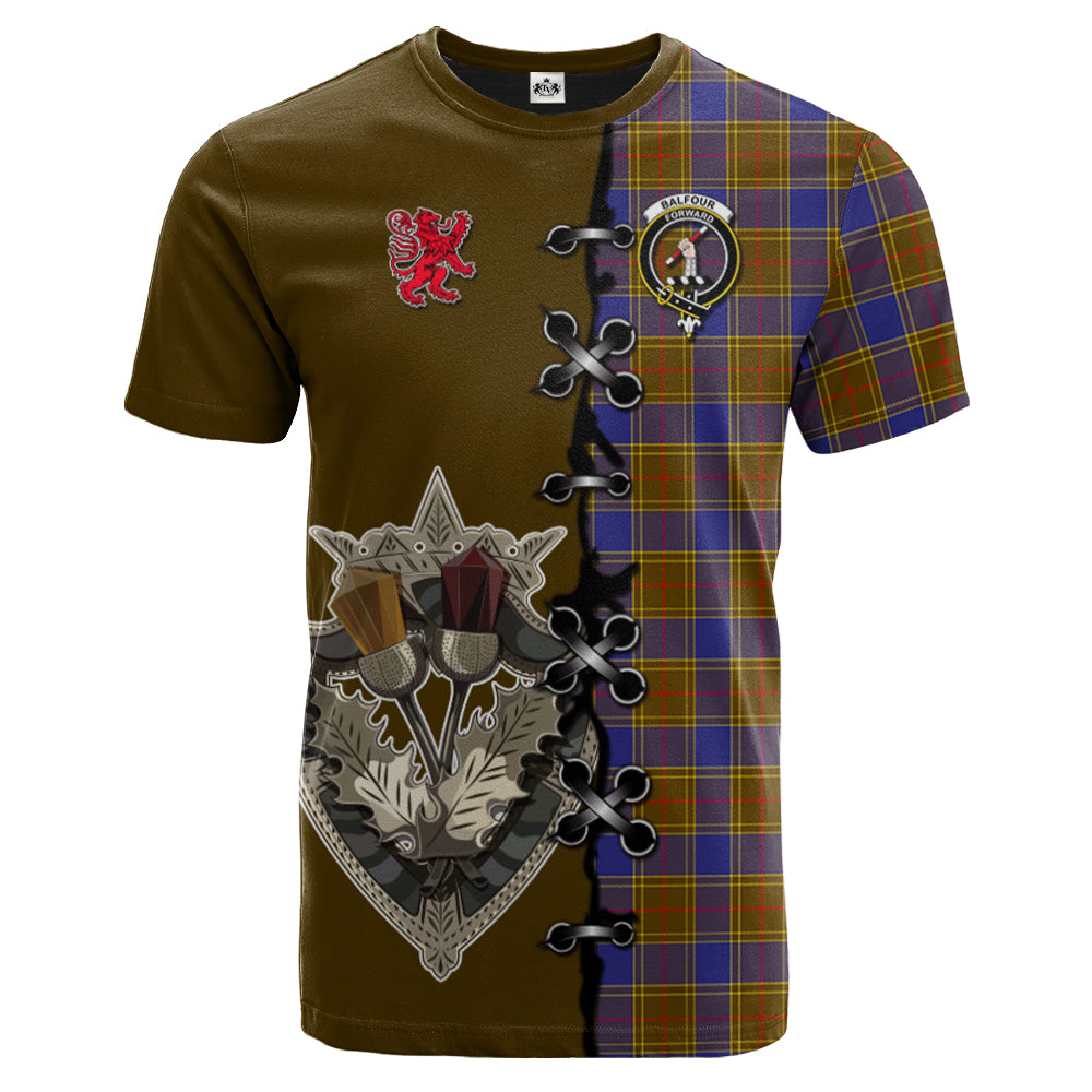 Balfour Modern Tartan T-shirt - Lion Rampant And Celtic Thistle Style