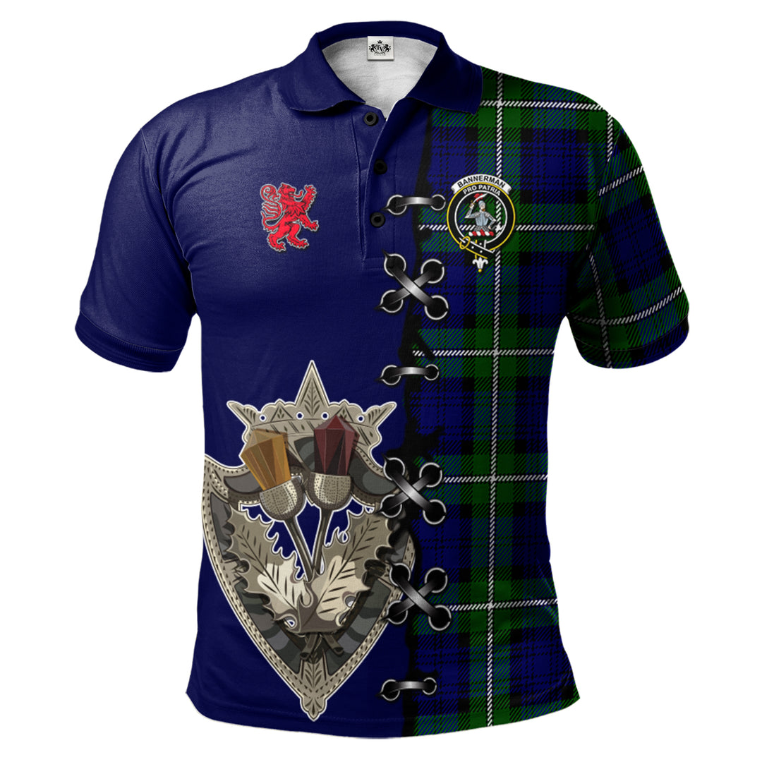 Bannerman Tartan Polo Shirt - Lion Rampant And Celtic Thistle Style