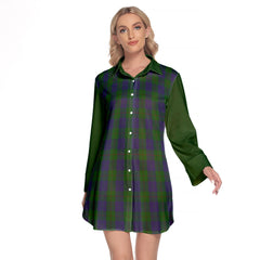 Barclay Tartan Women's Lapel Shirt Dress With Long Sleeve