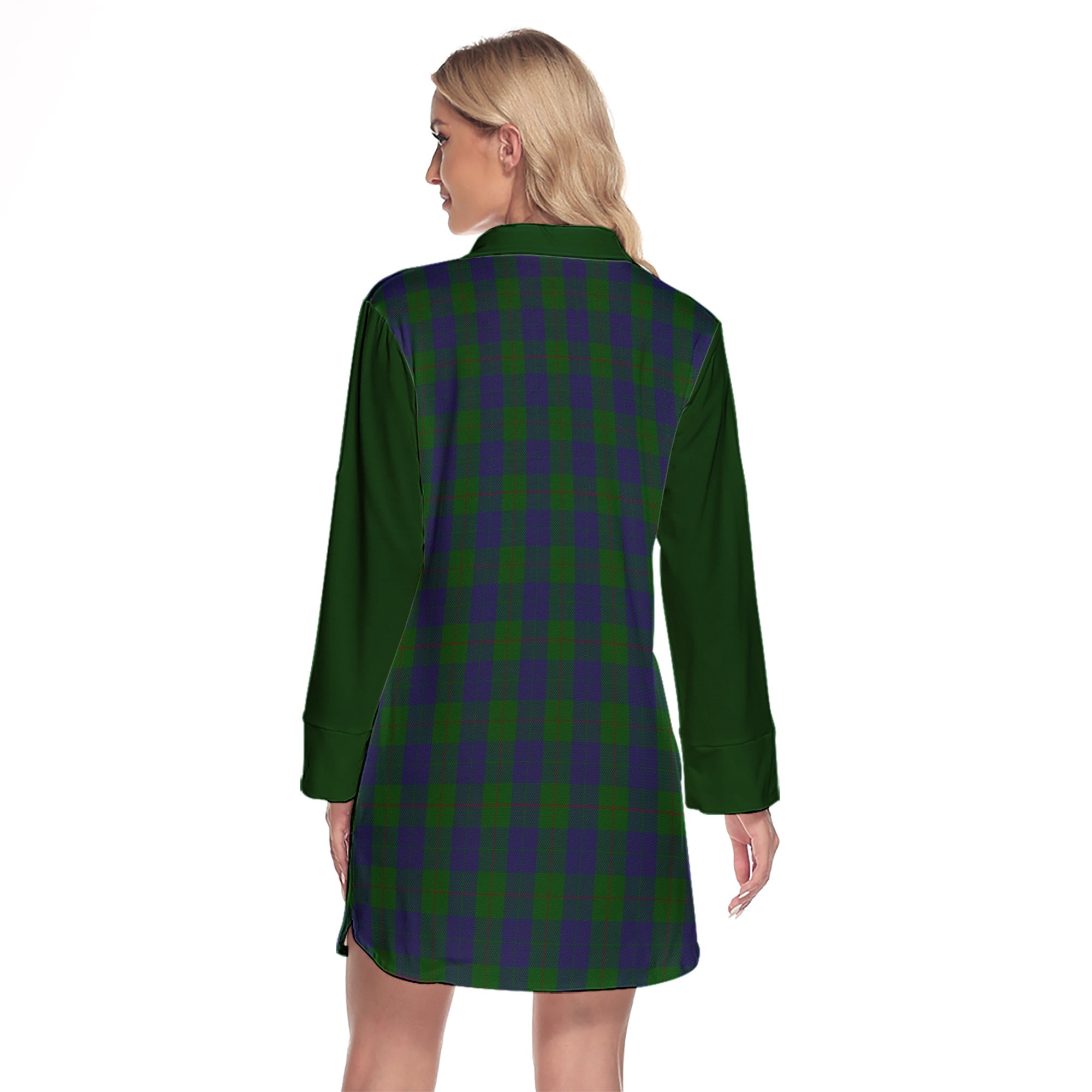 Barclay Tartan Women's Lapel Shirt Dress With Long Sleeve