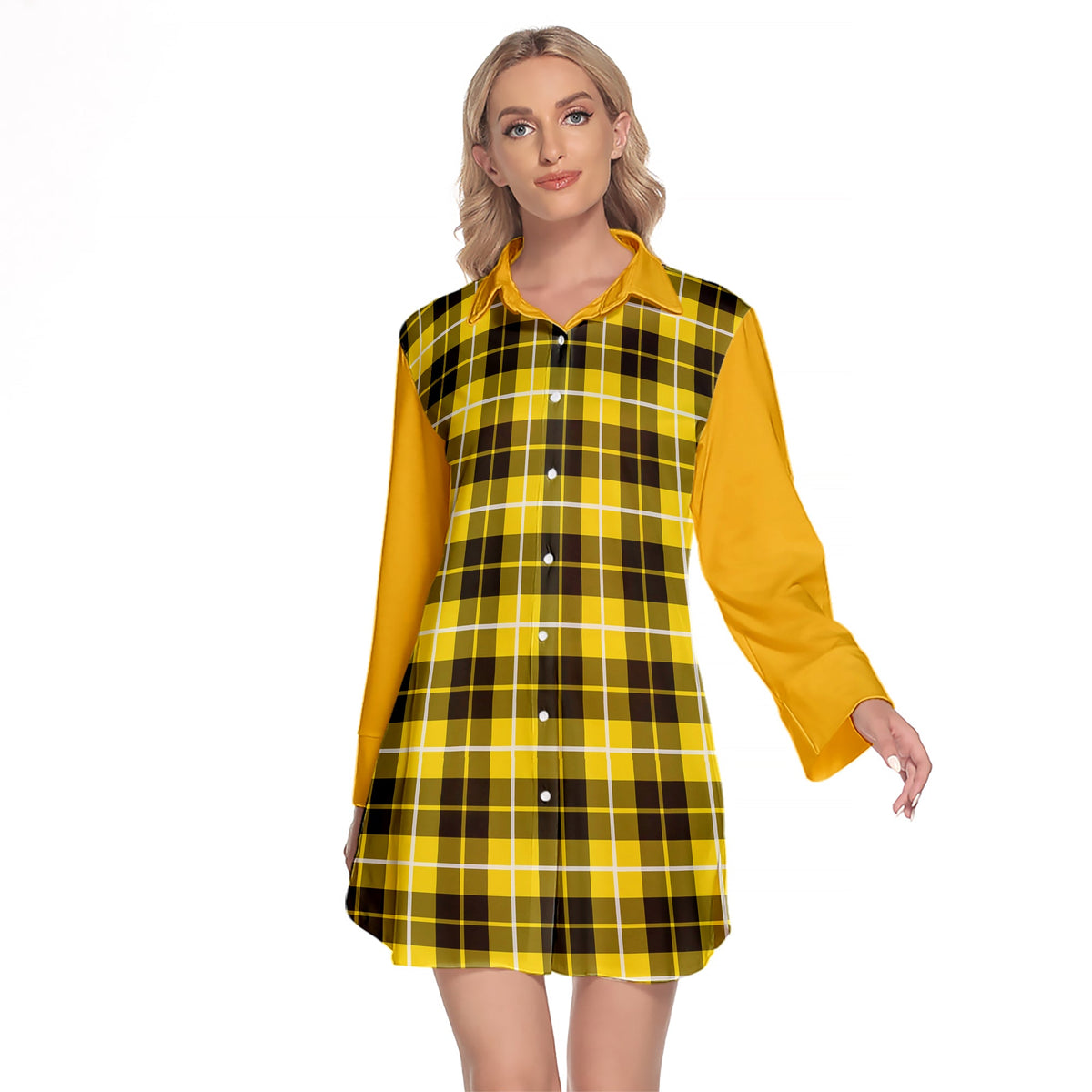 Barclay Dress Modern Tartan Women's Lapel Shirt Dress With Long Sleeve