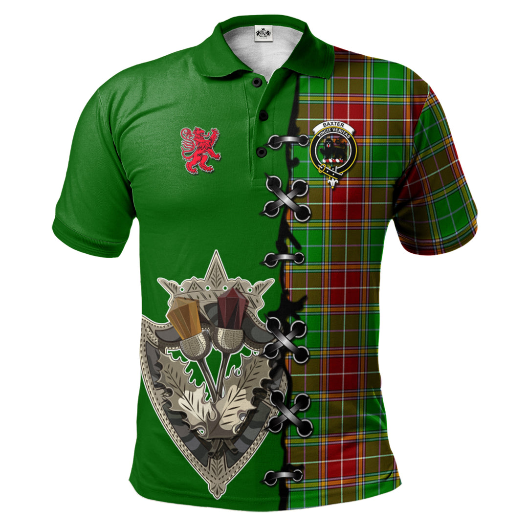 Baxter Modern Tartan Polo Shirt - Lion Rampant And Celtic Thistle Style