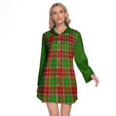 Baxter Modern Tartan Women's Lapel Shirt Dress With Long Sleeve