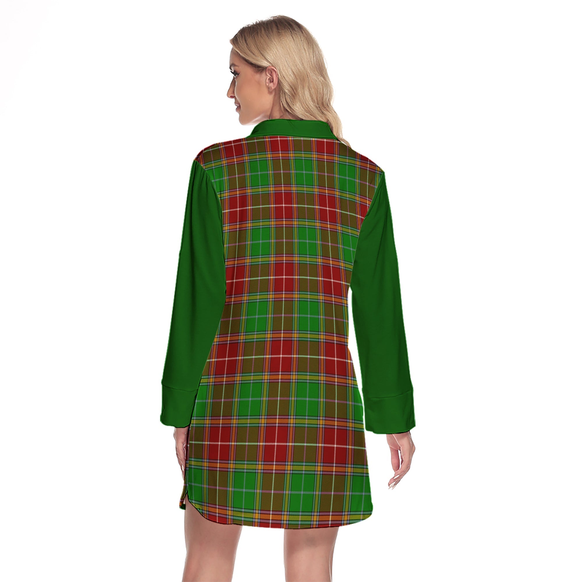 Baxter Modern Tartan Women's Lapel Shirt Dress With Long Sleeve