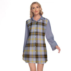 Bell Tartan Women's Lapel Shirt Dress With Long Sleeve