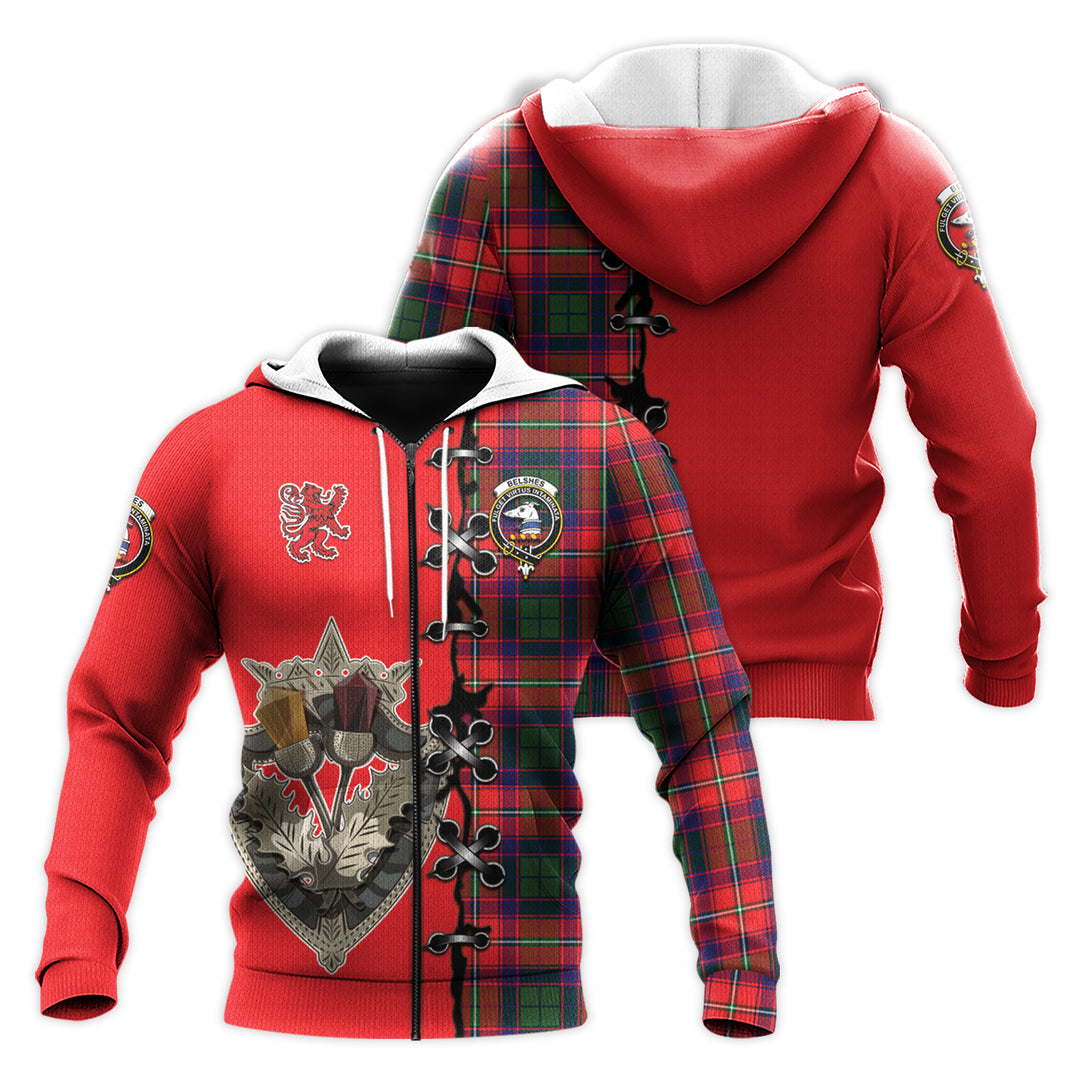 Belshes Tartan Hoodie - Lion Rampant And Celtic Thistle Style