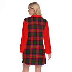 Belshes Tartan Women's Lapel Shirt Dress With Long Sleeve