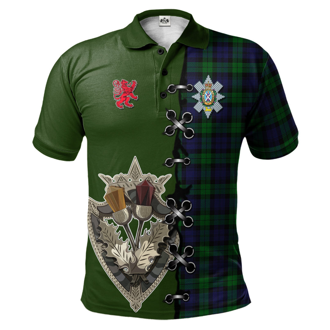Black Watch Tartan Polo Shirt - Lion Rampant And Celtic Thistle Style