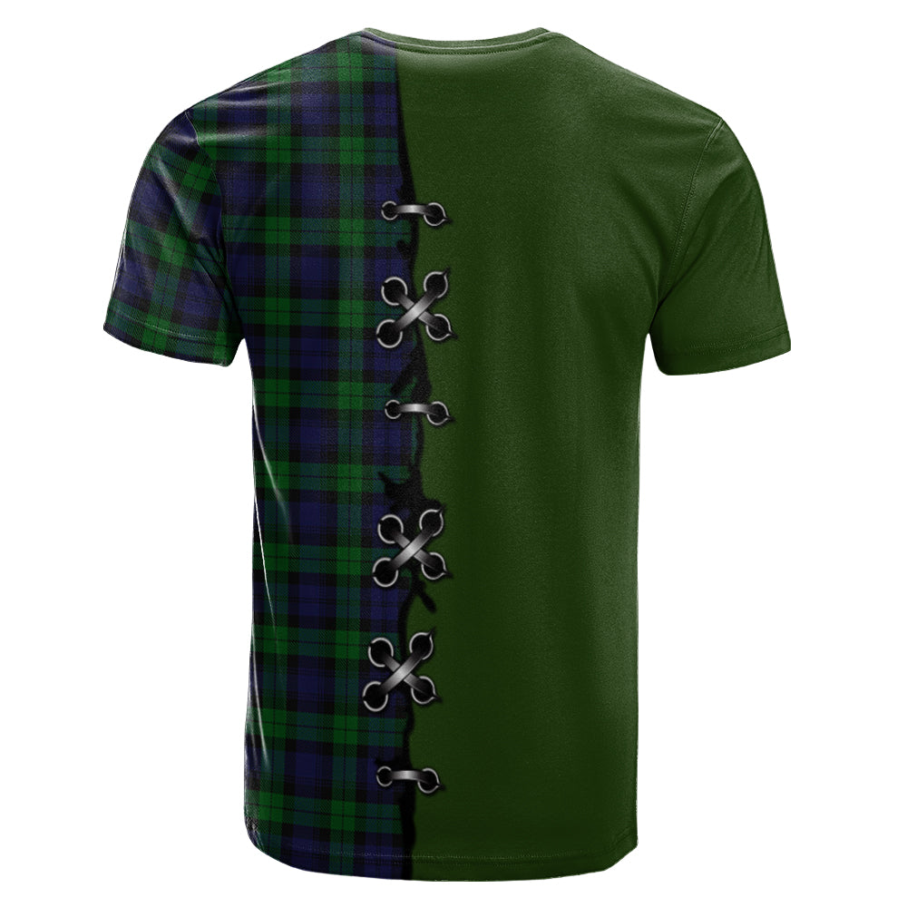 Black Watch Tartan T-shirt - Lion Rampant And Celtic Thistle Style