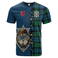 Black Watch Ancient Tartan T-shirt - Lion Rampant And Celtic Thistle Style