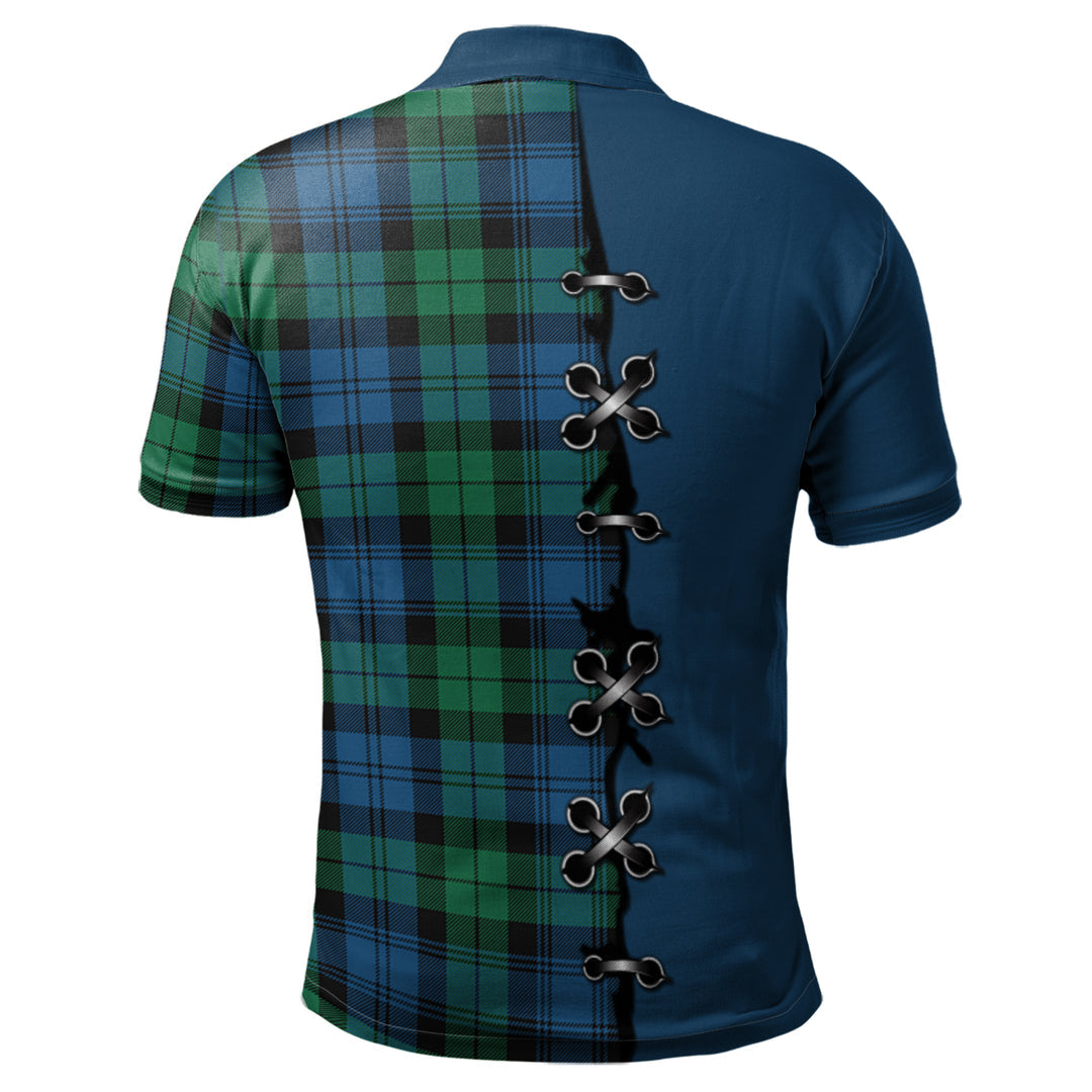 Black Watch Ancient Tartan Polo Shirt - Lion Rampant And Celtic Thistle Style