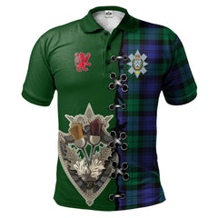 Black Watch Modern Tartan Tartan Polo Shirt - Lion Rampant And Celtic Thistle Style