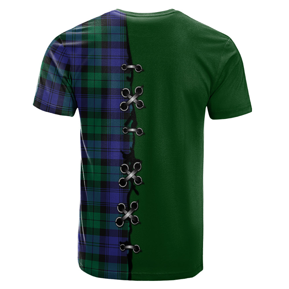 Black Watch Modern Tartan T-shirt - Lion Rampant And Celtic Thistle Style