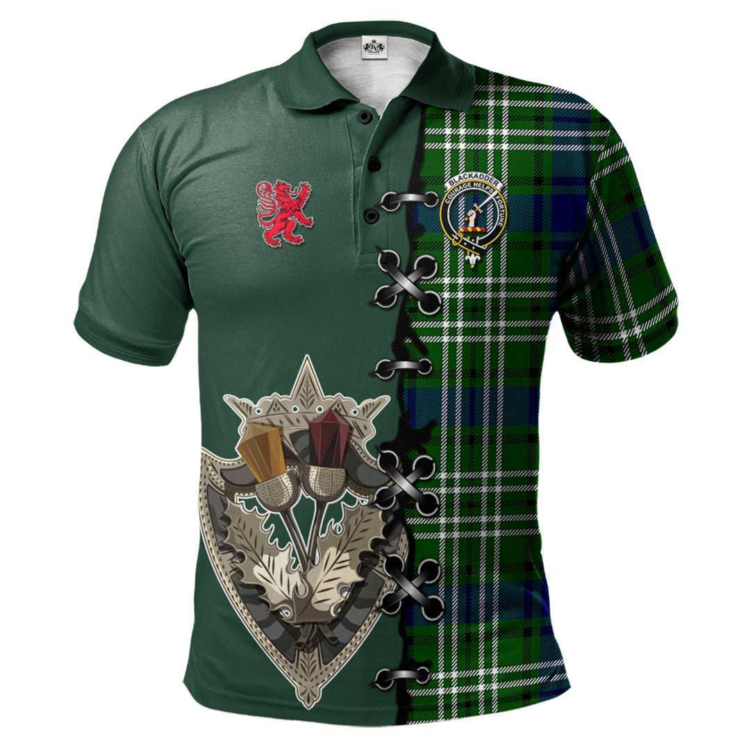 Blackadder Tartan Polo Shirt - Lion Rampant And Celtic Thistle Style