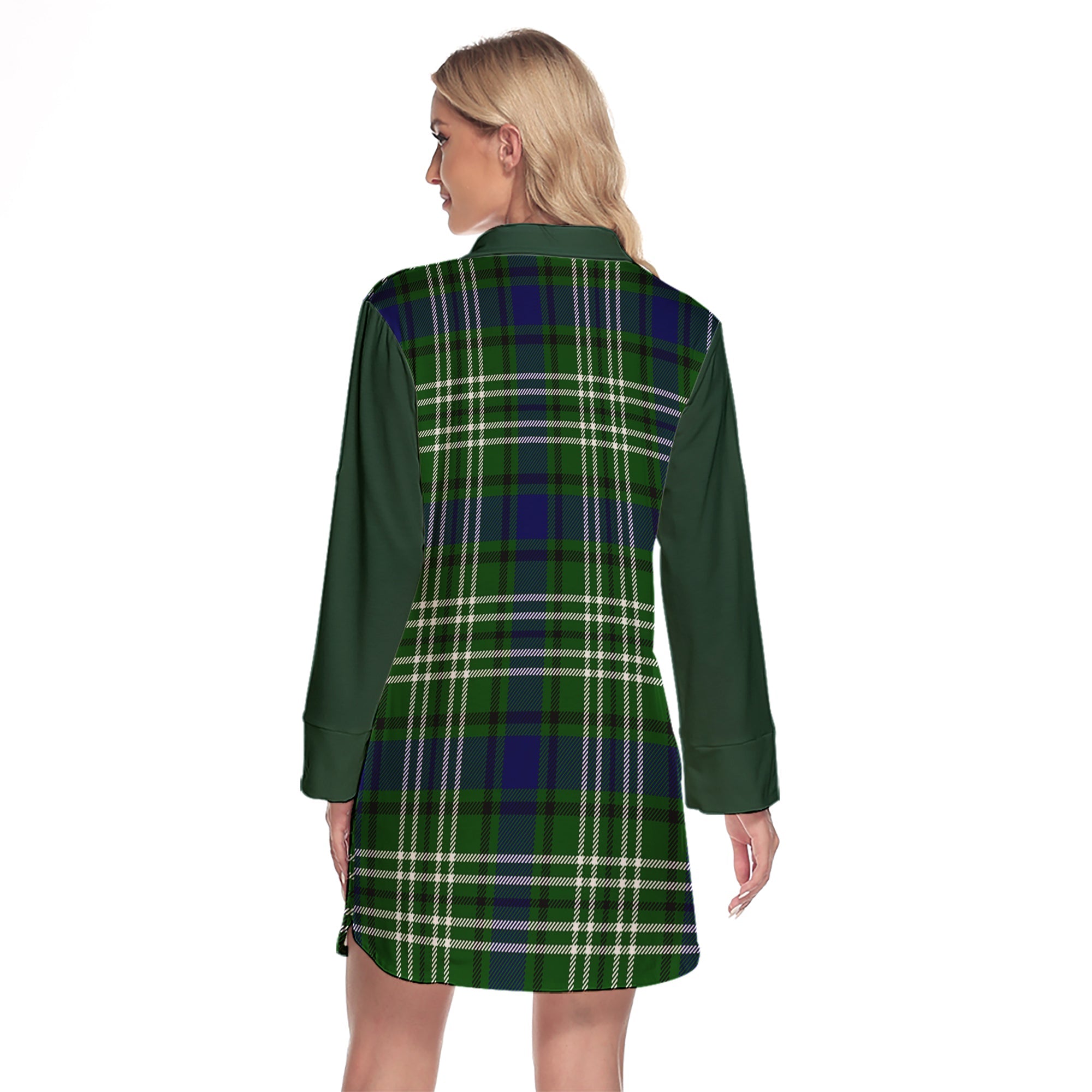 Blackadder Tartan Women's Lapel Shirt Dress With Long Sleeve