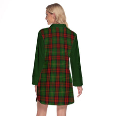 Blackstock Hunting Tartan Women's Lapel Shirt Dress With Long Sleeve