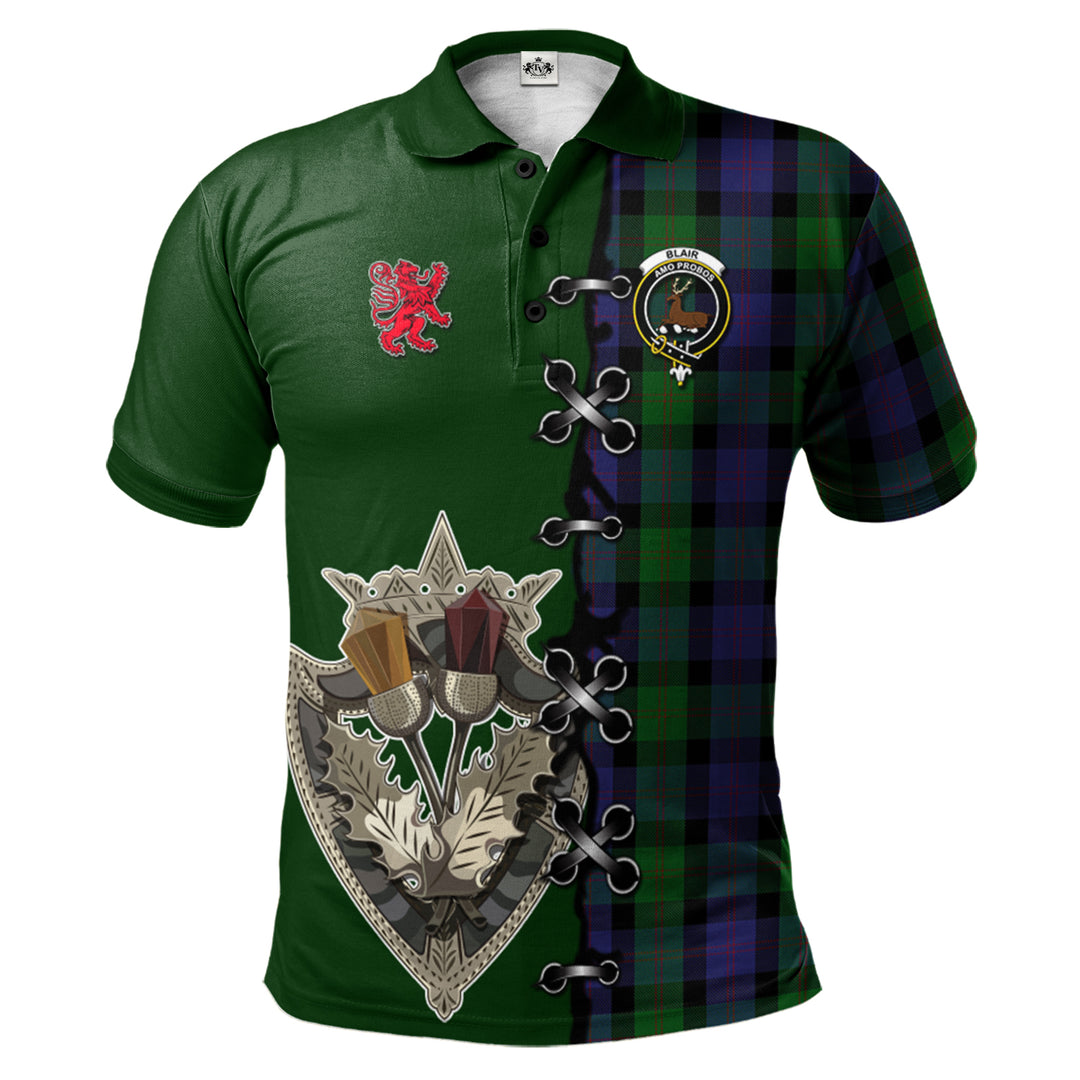 Blair Tartan Polo Shirt - Lion Rampant And Celtic Thistle Style