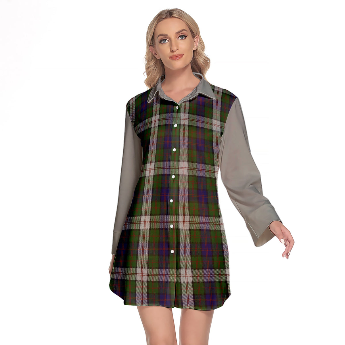 Blair Dress Tartan Women's Lapel Shirt Dress With Long Sleeve