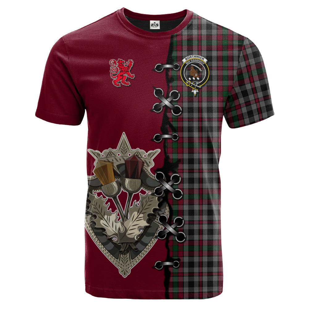 Borthwick Tartan T-shirt - Lion Rampant And Celtic Thistle Style