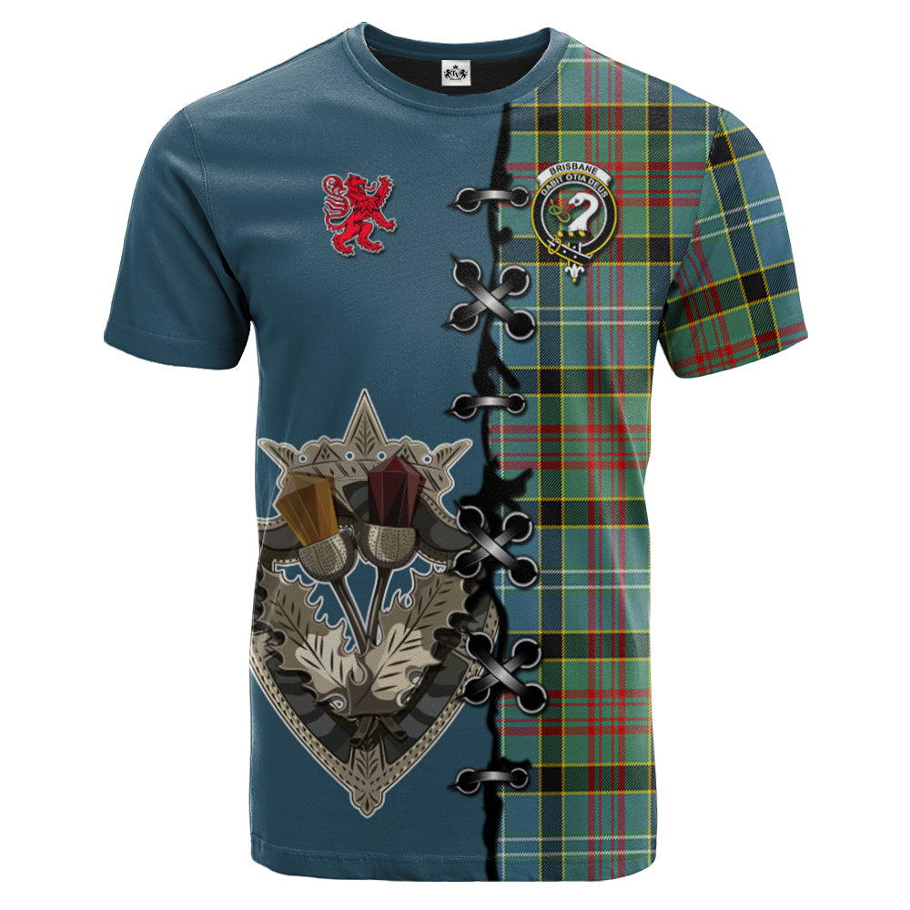 Brisbane Modern Tartan T-shirt - Lion Rampant And Celtic Thistle Style