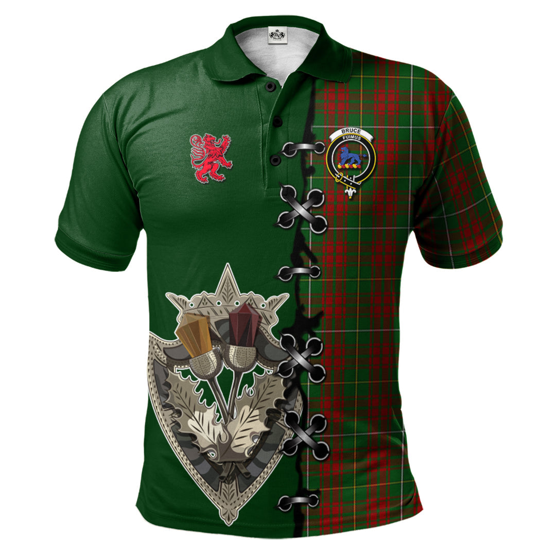 Bruce Hunting Tartan Polo Shirt - Lion Rampant And Celtic Thistle Style
