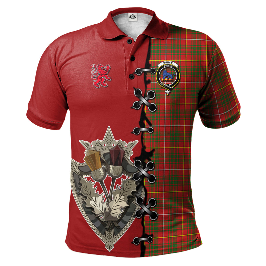 Bruce Modern Tartan Polo Shirt - Lion Rampant And Celtic Thistle Style