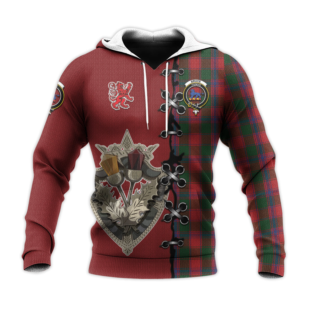 Bruce Old Tartan Hoodie - Lion Rampant And Celtic Thistle Style