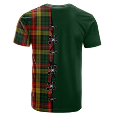 Buchanan Tartan T-shirt - Lion Rampant And Celtic Thistle Style