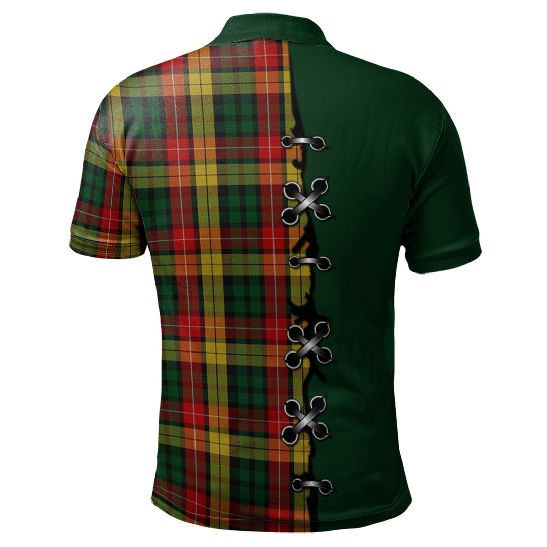 Buchanan Tartan Polo Shirt - Lion Rampant And Celtic Thistle Style