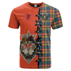 Buchanan Ancient Tartan T-shirt - Lion Rampant And Celtic Thistle Style